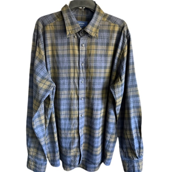 Eton Other - ETON Men’s Plaid Button Up Shirt Size 46/18 XL 100% Cotton Sweden Luxury Dress